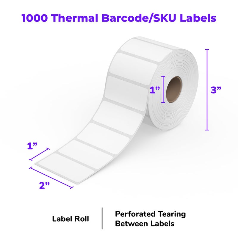Rollo Direct Thermal 2x1 Barcode Labels - Roll of 1,000 Thermal Labels (Commercial Grade) - Image 2